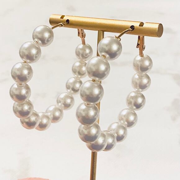 Pearl Hoop Earrings - Picture 1 of 3